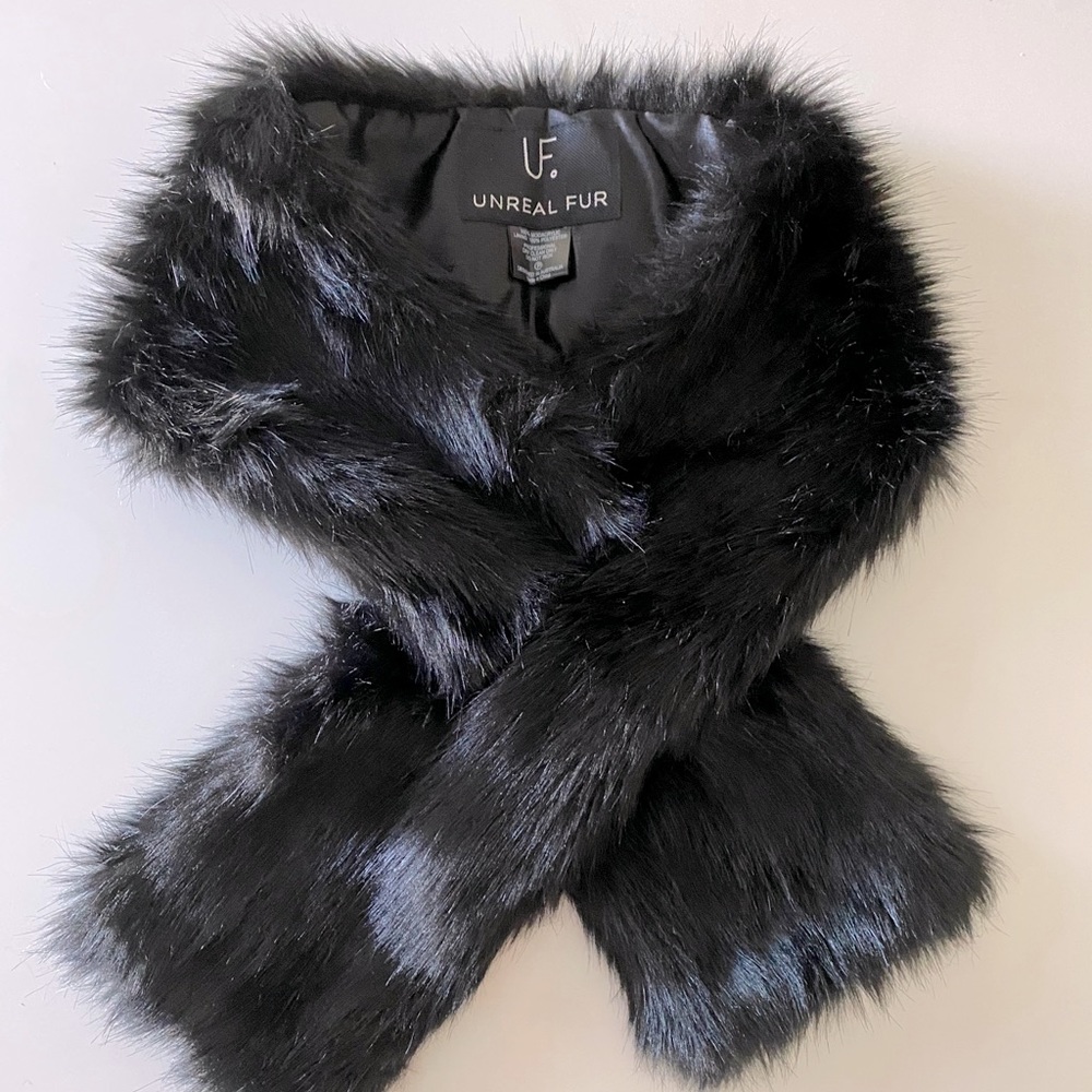 Unreal Fur black faux fur neck wrap scarf
